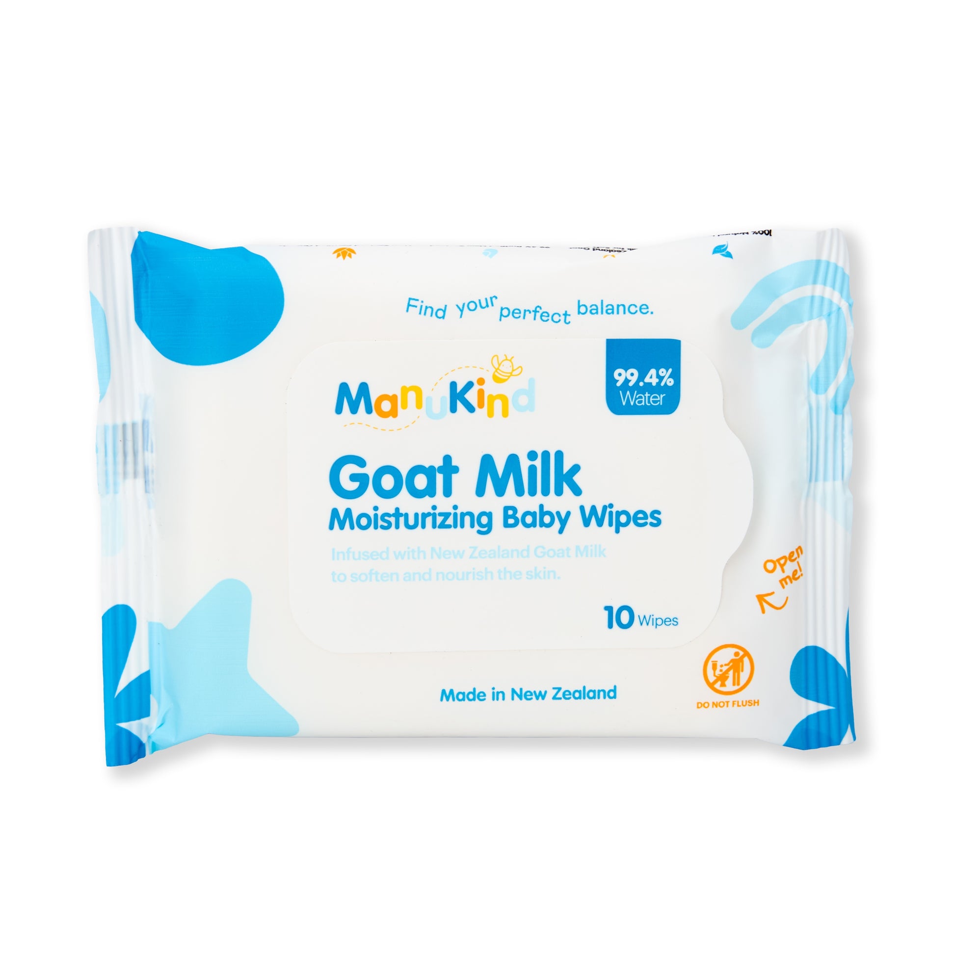Manukind goat milk moisturizing baby wipes, 10-count pack